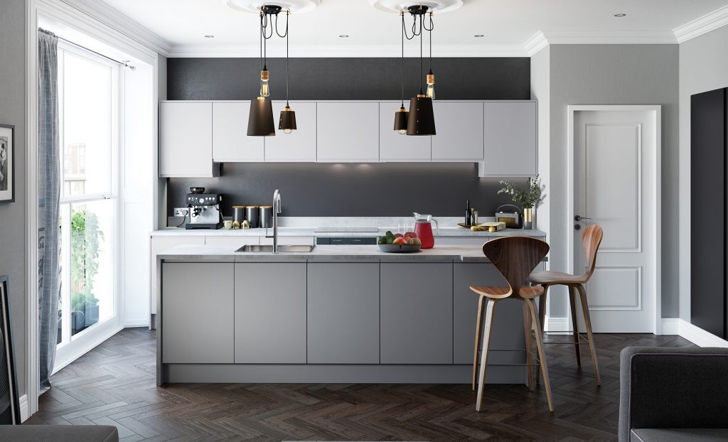 Strada Matte Dust Grey, Light Grey and Graphite Kitchen