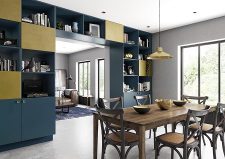 Zola Soft Matte Daark Blue and Ferro Brass Kitchen