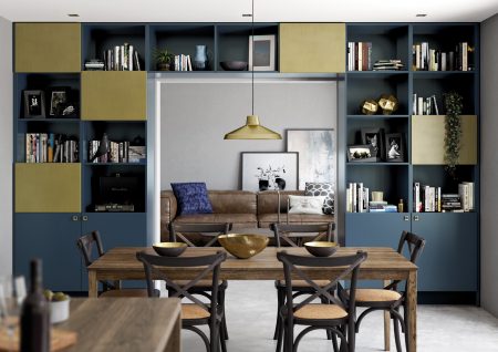 Zola Soft Matte Daark Blue and Ferro Brass Kitchen