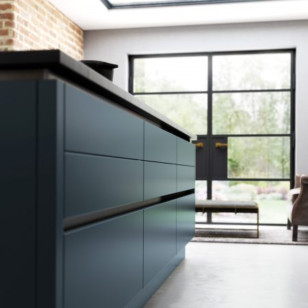 Zola Soft Matte Daark Blue and Ferro Brass Kitchen