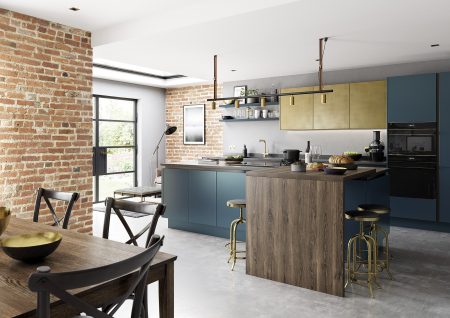 Zola Soft Matte Daark Blue and Ferro Brass Kitchen