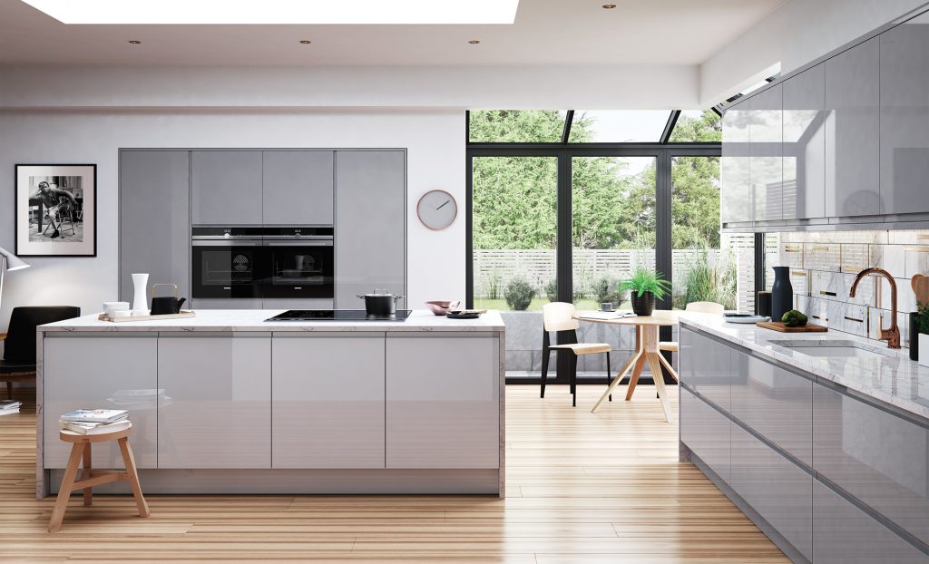 Strada Gloss Light Grey and Dust Grey Kitchen