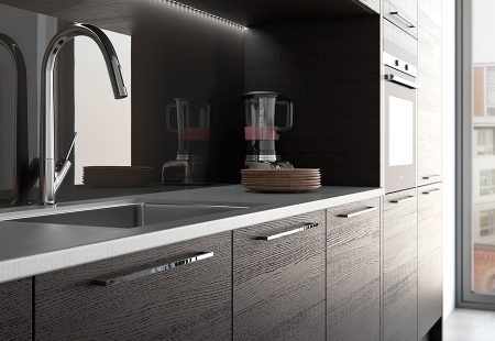 Tavola Stained Hacienda Black and Painted Light Grey Kitchen