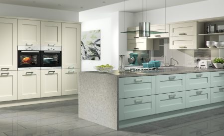 Windsor Shaker Painted Ivory and Light Blue Kitchen