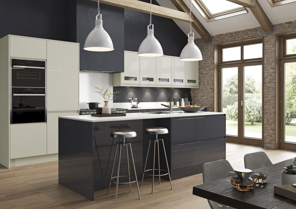 Strada Gloss Graphite and Porcelain Kitchen